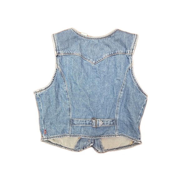 LEVIS V-Neck Cropped Slim Fit Adjustable Back Vest Womens Large Blue - Picture 2 of 6